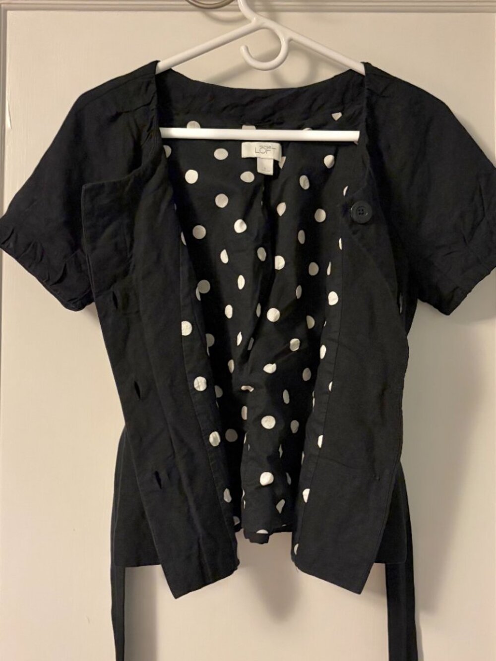 Ann Taylor Loft vintage belted button up blouse linen blend classic size 6 - Picture 2 of 10